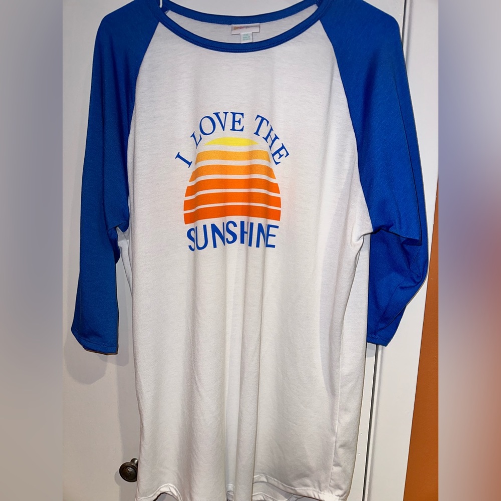 LuLaRoe t-shirt 3/4 length sleeves.  I Love the Sunshine.